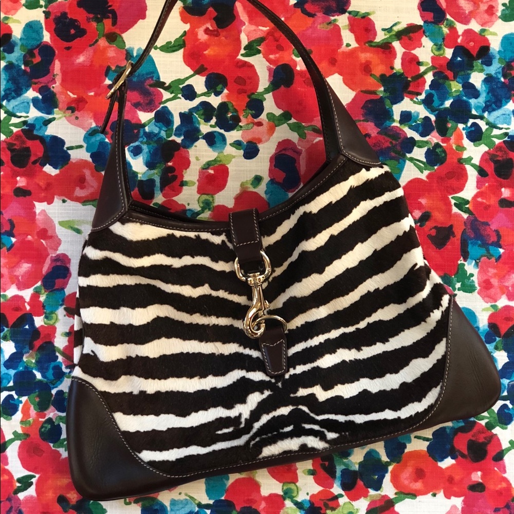 Gucci zebra brown pony hair purse with buckle